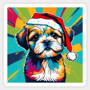 Shih Tzu Wearing A Santa Hat Pop Art Puppy Sticker